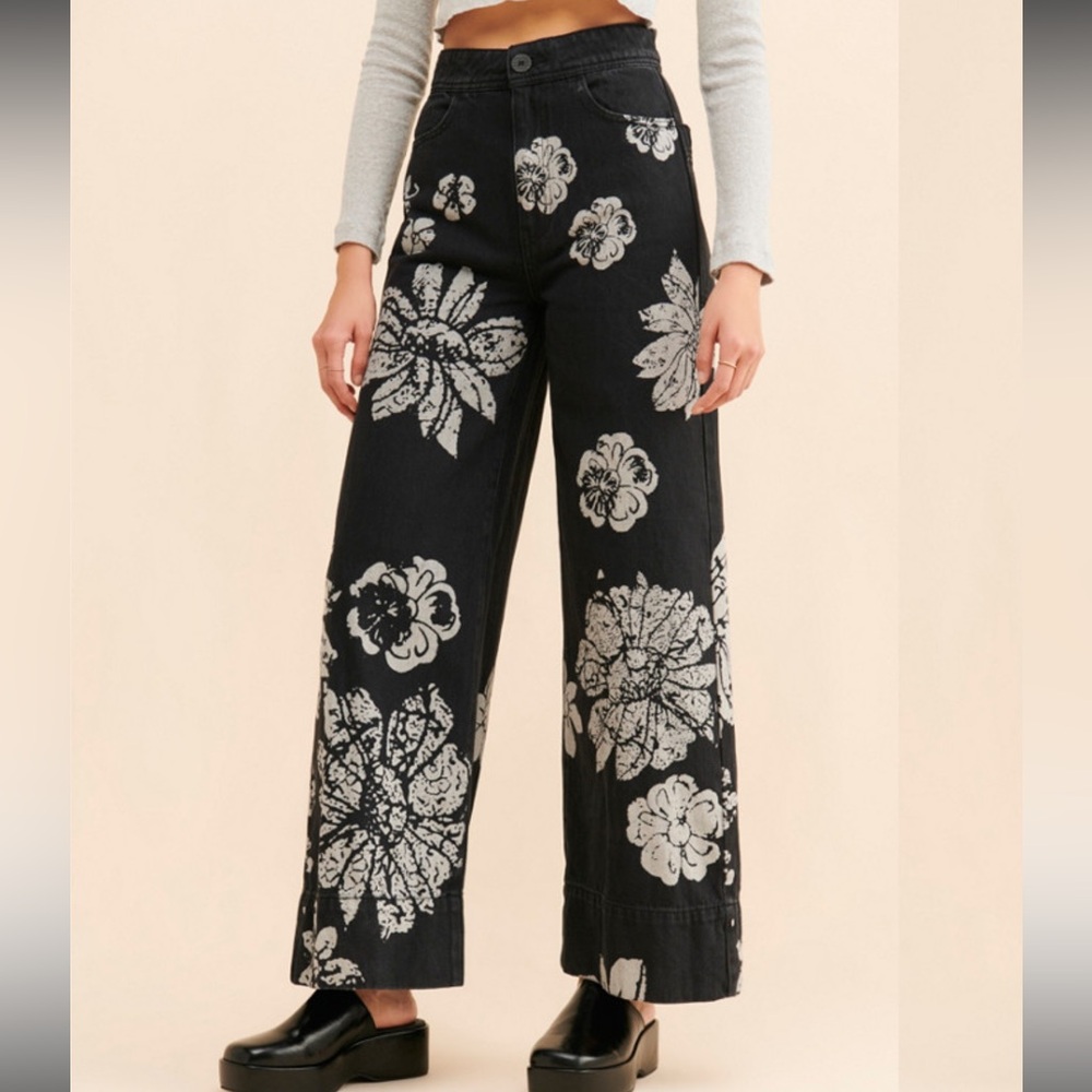 Free People We the Free Talia Floral Wide Leg Jeans - Picture 2 of 10